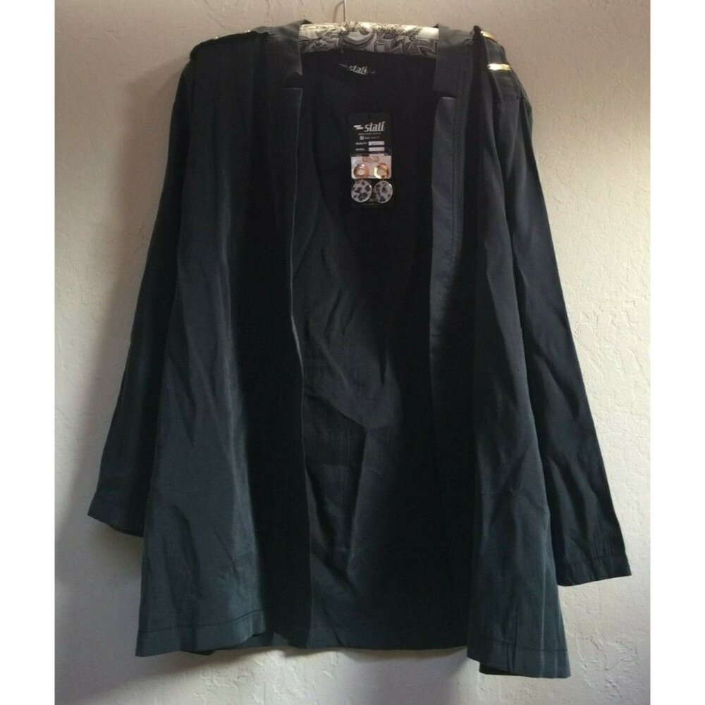 New Stali Womens Size 42 Cotton Open Cardigan Sweater Black Lightweight Casual